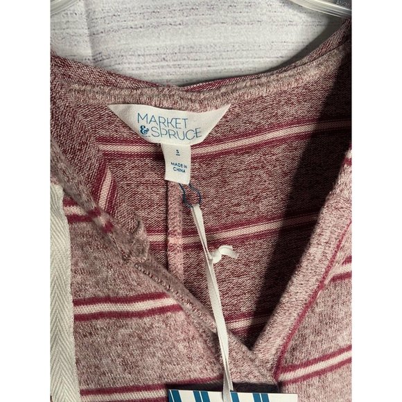 NEW Market & Spruce Womens Brushed Knit Hoodie in red stripes small oversized - Picture 3 of 5